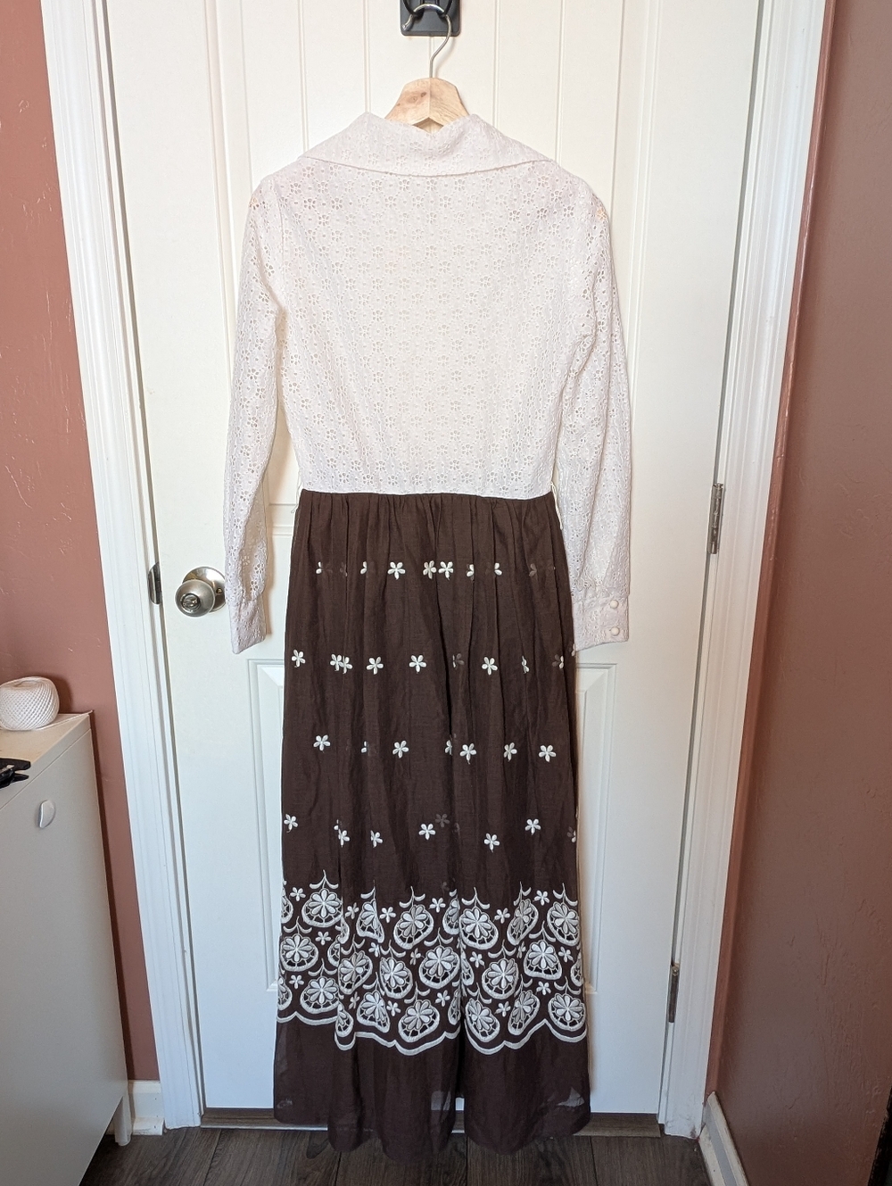 Vintage Toni Todd Lace Accent Dress W10 Brown/White - Picture 2 of 9